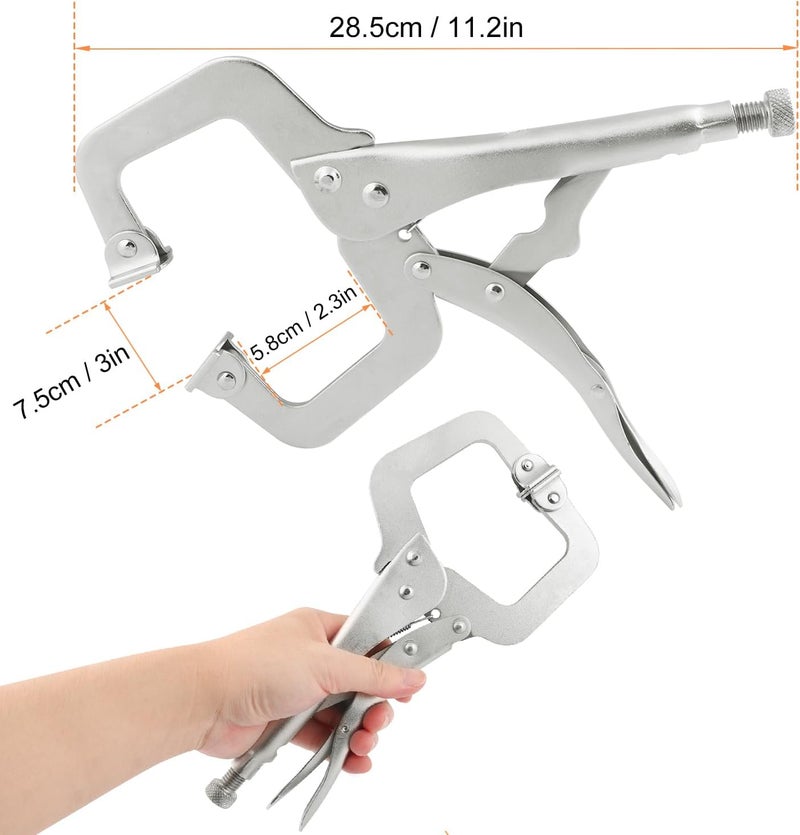 GENHAKON 7 Pack 11 Inch C Clamp Locking Pliers,Locking C Clamp, Adjustable Nickel Plated C Pliers For Wood Working, Welding, Electrician Maintenance and more, by - Image 2